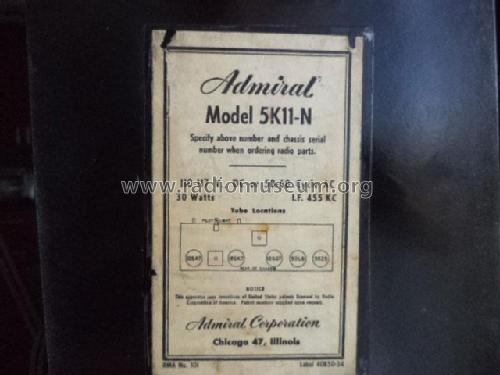 5K11 Ch= 5K1; Admiral brand (ID = 1823968) Radio