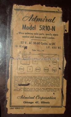 5R10N Ch= 5R1; Admiral brand (ID = 1916600) Radio