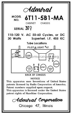 6T11 Ch= 5B1; Admiral brand (ID = 2802830) Radio