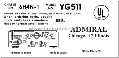 YG511 6H4N-1; Admiral brand (ID = 2878406) Radio