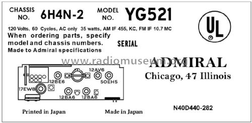 YG521 Ch= 6H4N-2; Admiral brand (ID = 2878407) Radio