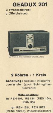 Geadux 201W; AEG Radios Allg. (ID = 1273842) Radio