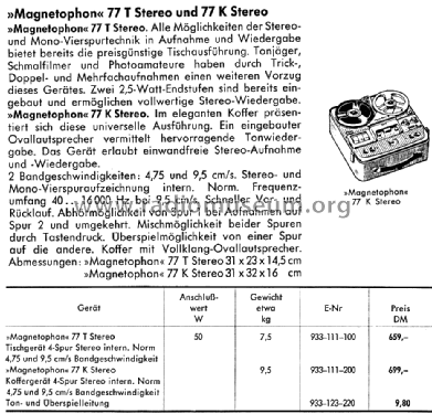 Magnetophon 77T Stereo; AEG Radios Allg. (ID = 1425989) R-Player