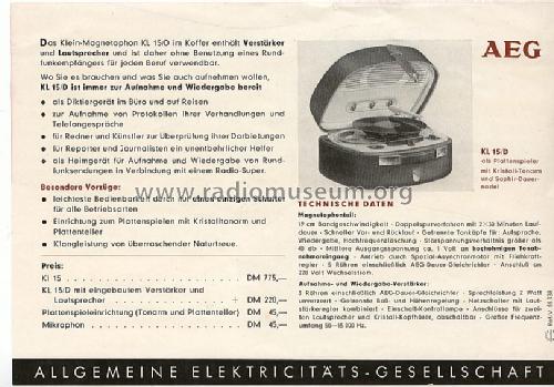 Magnetophon KL15; AEG Radios Allg. (ID = 354717) R-Player