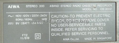 4 Band Stereo Radio Cassette Recorder CS-300Z; Aiwa Co. Ltd.; Tokyo (ID = 1604133) Radio