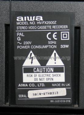 Stereo Video Cassette Recorder HV-FX2500Z; Aiwa Co. Ltd.; Tokyo (ID = 1647093) R-Player