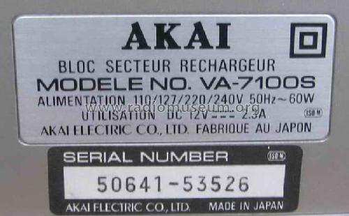 Magnetoscope portable couleur à cassette VP-7100S; Akai Electric Co., (ID = 1619500) R-Player