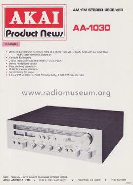 Stereo Receiver AA-1030; Akai Electric Co., (ID = 1644007) Radio