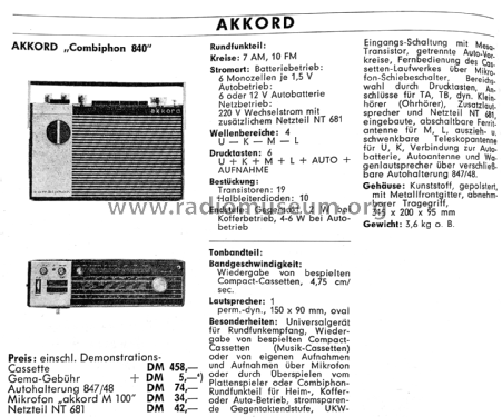 Combiphon 840; Akkord-Radio + (ID = 2741668) Radio