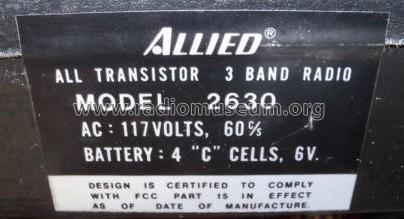 Allied® - All Transistor 3 Band Radio 2630; Allied Radio Corp. (ID = 1771843) Radio