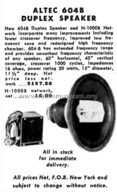 Duplex Speaker 604B; Altec Lansing Corp.; (ID = 1797042) Speaker-P