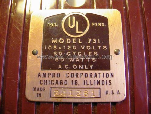 Magnetic Tape Recorder 731; Ampro Corp.; Chicago (ID = 828286) R-Player