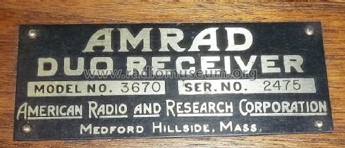 3670-1 3670-2; Amrad Corporation; (ID = 1445277) Radio