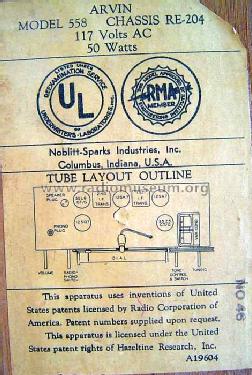 558 Ch=RE-204 RE204; Arvin, brand of (ID = 346033) Radio
