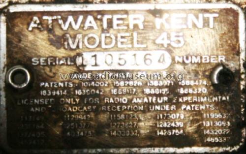 45 ; Atwater Kent Mfg. Co (ID = 1330970) Radio