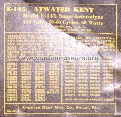 E145; Atwater Kent Mfg. Co (ID = 2491519) Radio