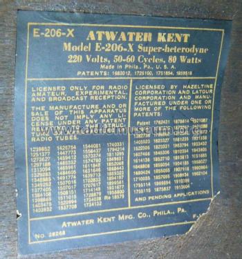 E206X; Atwater Kent Mfg. Co (ID = 2731860) Radio