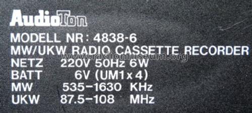 2Band Radio Cassette Recorder 4838-6; AudioTon Grünwald (ID = 687028) Radio