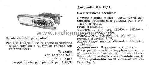 RA19; Autovox SPA; Roma (ID = 1230736) Car Radio