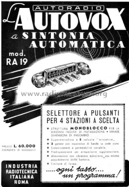 RA19; Autovox SPA; Roma (ID = 2141439) Car Radio
