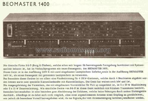Beomaster 1400 K ; Bang & Olufsen B&O; (ID = 756011) Radio