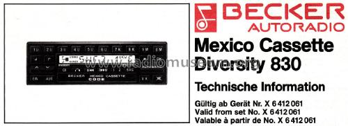 Mexico Cassette Diversity 830 BE0830 ab X 6412 061; Becker, Max Egon, (ID = 2274016) Car Radio