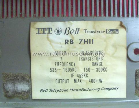 ITT Bell RB 7H11; Bell Telephone Mfg. (ID = 1304232) Radio