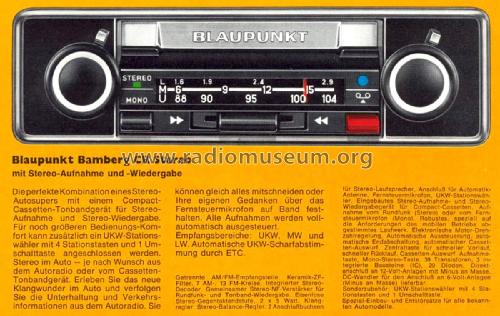 Bamberg CR Stereo 7.631.932 ab 1250001; Blaupunkt Ideal, (ID = 2212731) Car Radio