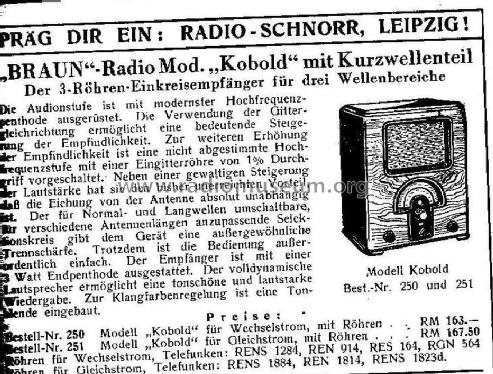 Kobold A, Dreiröhren-Einkreis-Empfänger W; Braun; Frankfurt (ID = 1311377) Radio