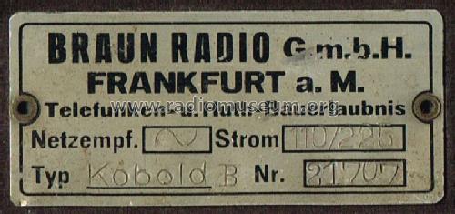 Kobold B, W; Braun; Frankfurt (ID = 1669678) Radio