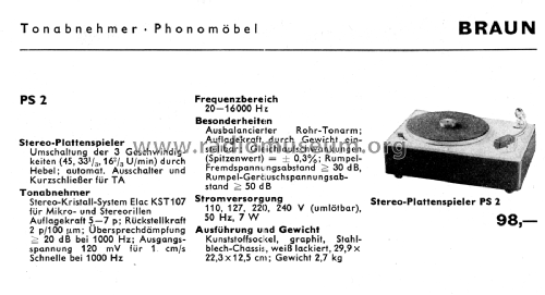Plattenspieler PS2; Braun; Frankfurt (ID = 2992043) Enrég.-R