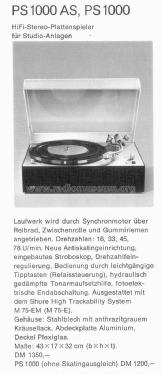 Studio-Stereo-Plattenspieler PS1000; Braun; Frankfurt (ID = 1753497) Enrég.-R