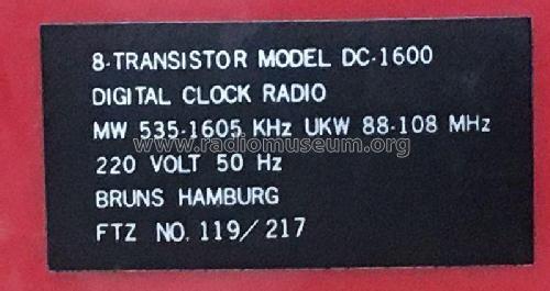 UKW-MW Digital Clock Radio DC-1600; Bruns; Hamburg (ID = 2956135) Radio