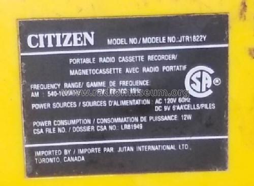 Portable Radio Cassette Recorder JTR1822Y; Citizen Electronics (ID = 1925467) Radio