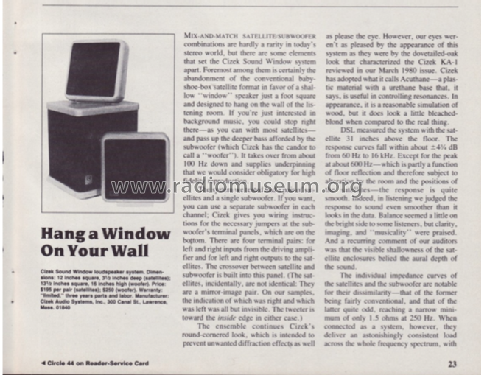 Sound Window SW-SW; Cizek Audio Systems (ID = 2014383) Speaker-P