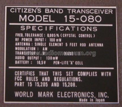 9 TR Transceiver - Walkie-Talkie 15-080; Claricon, World Mark (ID = 1738067) Citizen