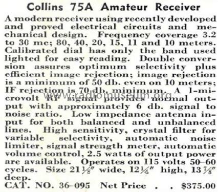 75A ; Collins Radio (ID = 1314679) Amateur-R