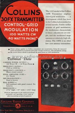 Transmitter 30-FX; Collins Radio (ID = 2055854) Amateur-T