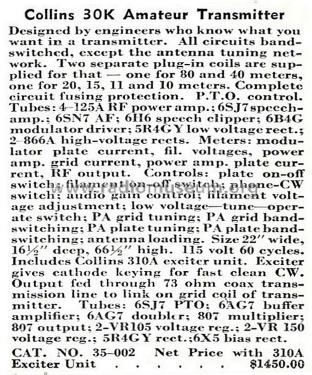 Transmitter 30K-1; Collins Radio (ID = 1314696) Amateur-T