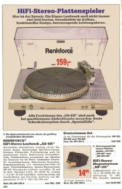 Plattenspieler HiFi GS-431; Renkforce Marke - (ID = 1768373) R-Player