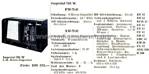 Imperial J 701W; Continental-Rundfunk (ID = 2796760) Radio