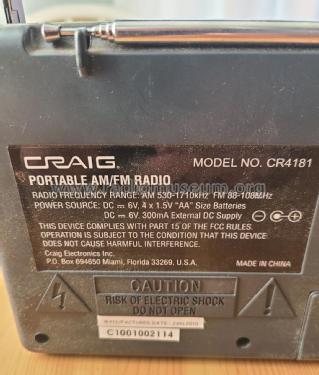 Portable AM/FM Radio CR-4181; Craig Panorama Inc.; (ID = 2827712) Radio