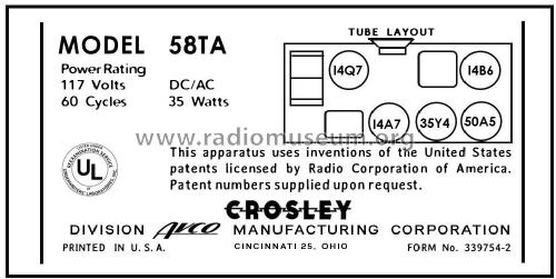 58TA ; Crosley Radio Corp.; (ID = 2992860) Radio