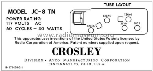 JC-8TN Ch= R104; Crosley Radio Corp.; (ID = 2786941) Radio