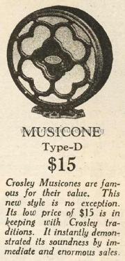 Musicone Type D; Crosley Radio Corp.; (ID = 1166697) Speaker-P