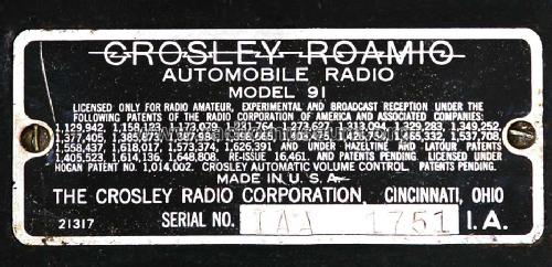 Roamio 91; Crosley Radio Corp.; (ID = 294804) Autoradio