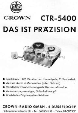 Crowncorder CTR 5400; Crown Radio Corp.; (ID = 294665) Reg-Riprod