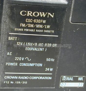 CSC-630FW Art.Nr. 712 420/56; Crown Radio Corp.; (ID = 1010460) Radio