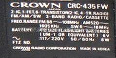 FM/AM/SW 3-Band Radio & Cassette CRC-435FW; Crown Radio Corp.; (ID = 1655052) Radio