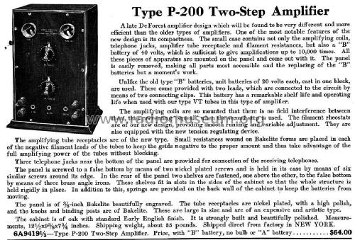 Two Step Audion Amplifier Type P-200; DeForest Radio (ID = 960647) Ampl/Mixer